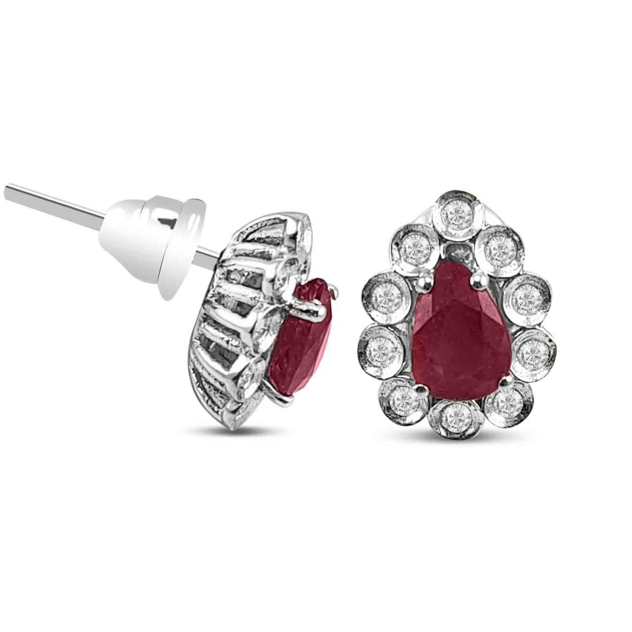 1,25  Karat Pırlantalı Yakut Küpe F Renk