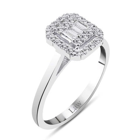 0,22 Karat Pırlanta Baget Yüzük E F Renk IDL Sertifika